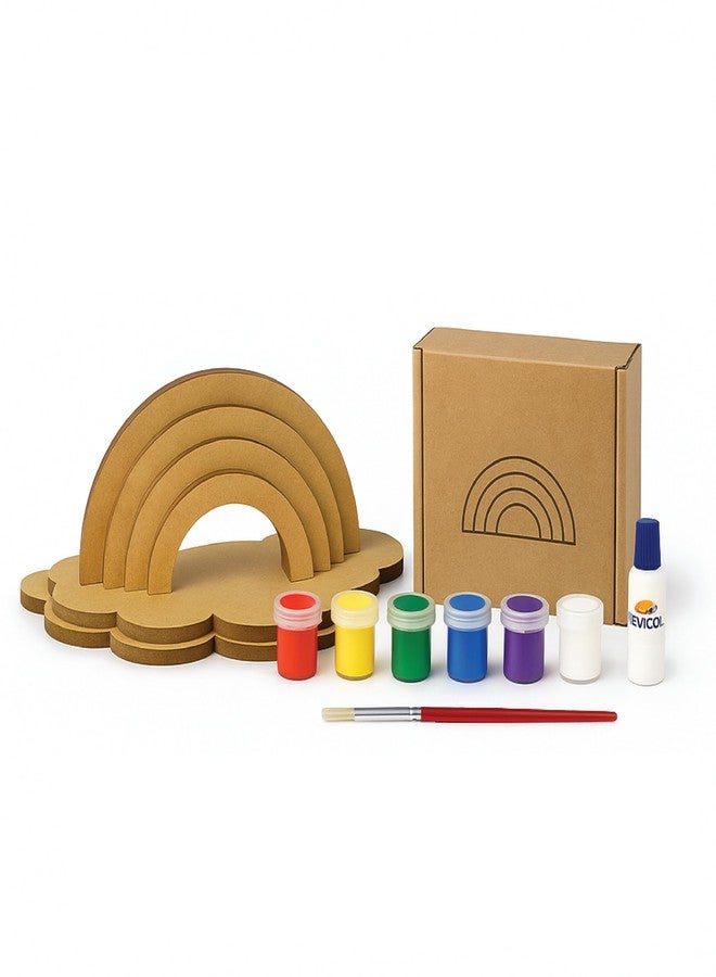 LET'S DIY LET’S DIY MDF Rainbow Craft Kit for Kids | Wooden Cutout with 6 Colors, Brush & Fevicol | Screen-Free DIY Activity & Room Décor | Ideal Craft Gift & Return Gift for Boys & Girls (5x7 Inch) - Image 1